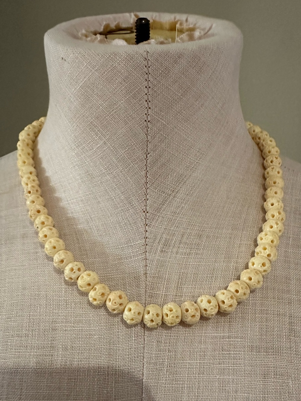 Cream Carved Bead Necklace